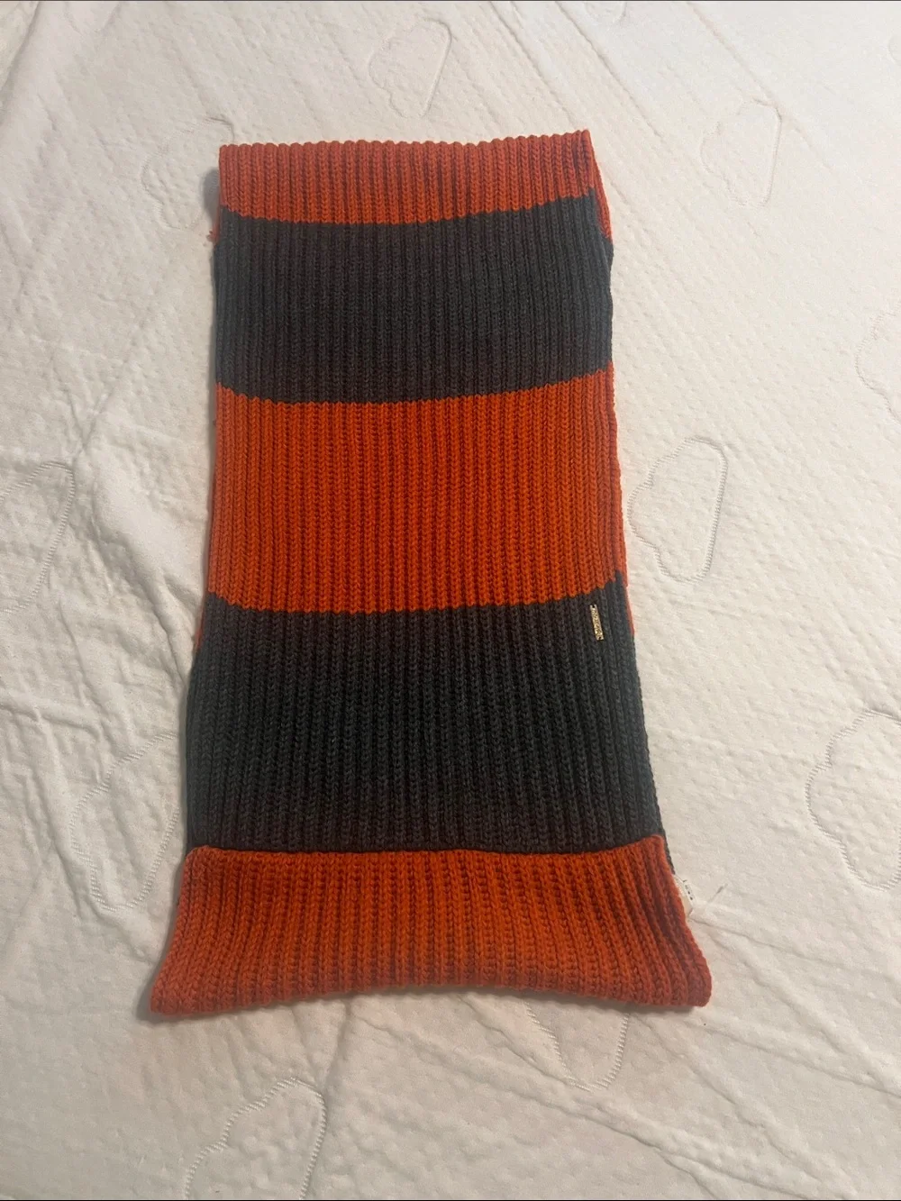 Michael Kors Charcoal Gray Cable Knit Scarf with Gold Logo Plaque
